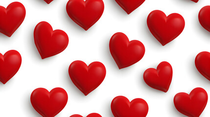 Seamless Pattern of 3D Red Hearts on White Background