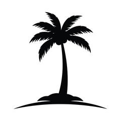 Silhouette of a palm tree on a small island