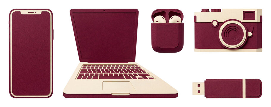 Minimal paper tech icons illustrations Set.