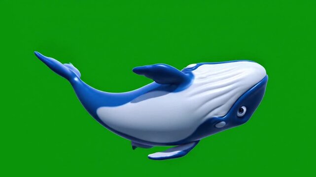 A cartoon blue whale illustration floating in mid-air, viewed from a slight angle.