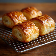 Freshly Baked Golden Puff Pastry Rolls on Cooling Rack