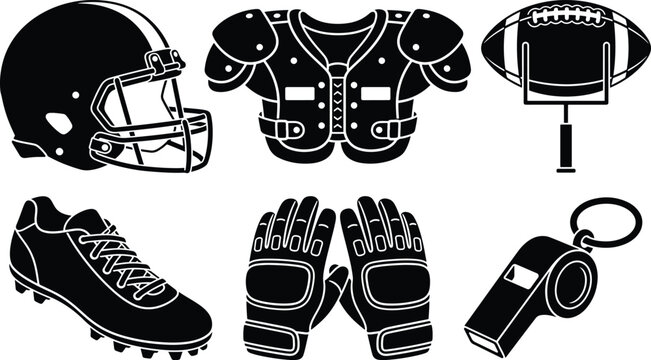 American football equipment set including helmet and gear