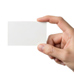 Obraz premium Hand holding a blank white business card isolated on transparent background