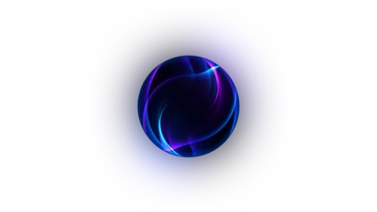 Selbstklebende Fototapeten Fraktale Wellen Abstract 3d sphere of purple and blue neon gradient particle waves. Artificial Intelligence concept, virtual assistant, future technology, innovations. Vibrant energy sphere, glowing 3d orb. 4k loop.  © RIHAN