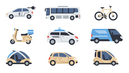 Fototapeta premium Sustainable urban transport: eco-friendly vehicles set in a modern flat design