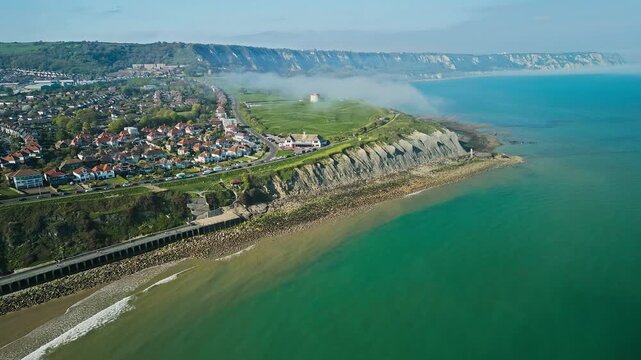 Aerial view of the english coast in Folkestone, Kent