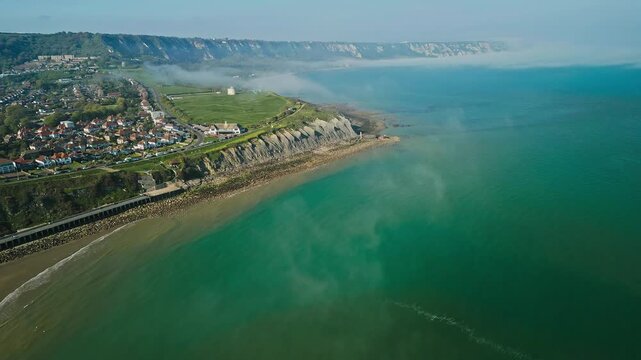 Aerial view of the english coast in Folkestone, Kent