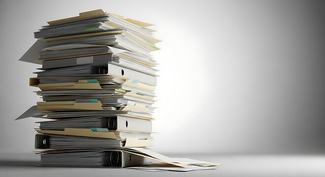 A large stack of documents and office paperwork