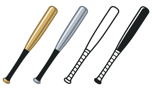 Various classic wood and metal baseball softball bat set of 4, sports gear, baseball bats, softball equipment, wooden and metal, transparent background