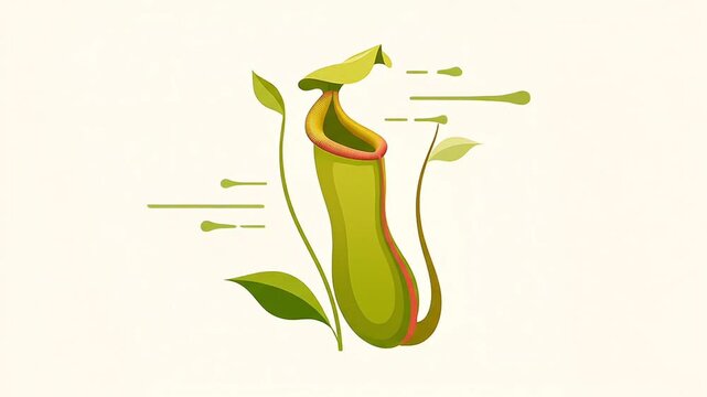 Pitcher Plant Nepenthes Minimal Vector Illustration on Beige Background