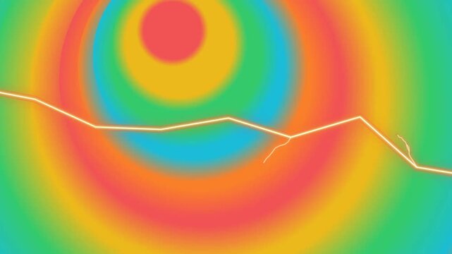 Vibrant Rainbow Concentric Circles with Abstract Wave Pattern Overlay.