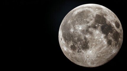 Fototapeta premium faraway. A striking close-up of the full moon, revealing intricate crater details against the dark night sky. STEM education sheets, lab safety posters, designed for biotech research communications. 
