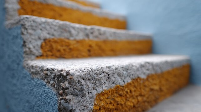 Lebendige, abbl&auml;tternde Betonstufen mit abplatzender Oberfl&auml;che und freiliegender Zuschlagstoffstruktur