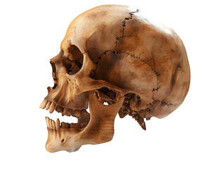 Ancient human skull with cracked surface and missing teeth