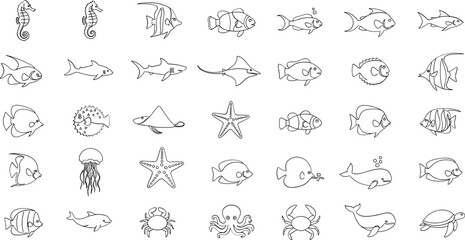 Collection of diverse ocean creatures illustrations © Mofajjol