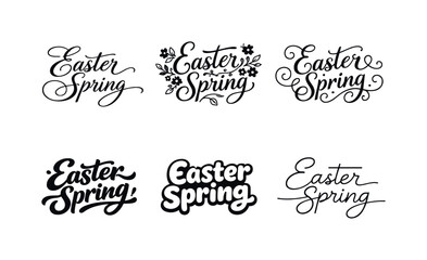 Easter spring. Set lettering. harmonious lettering variations of the same emblematic concept, each with different artistic interpretation