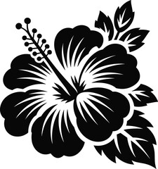 Black hibiscus flower silhouette vector illustration, tropical floral design, botanical nature artwork, isolated decorative blossom, minimal graphic element, icon, logo © Sarjina's World
