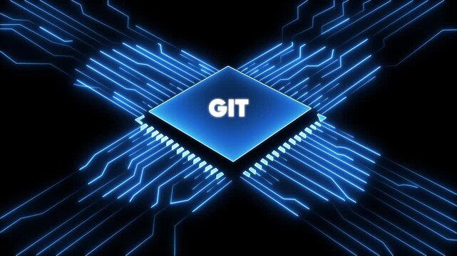 G I T Microchip Circuit Board with Blue Neon Lines on Black Background Technology Concept
