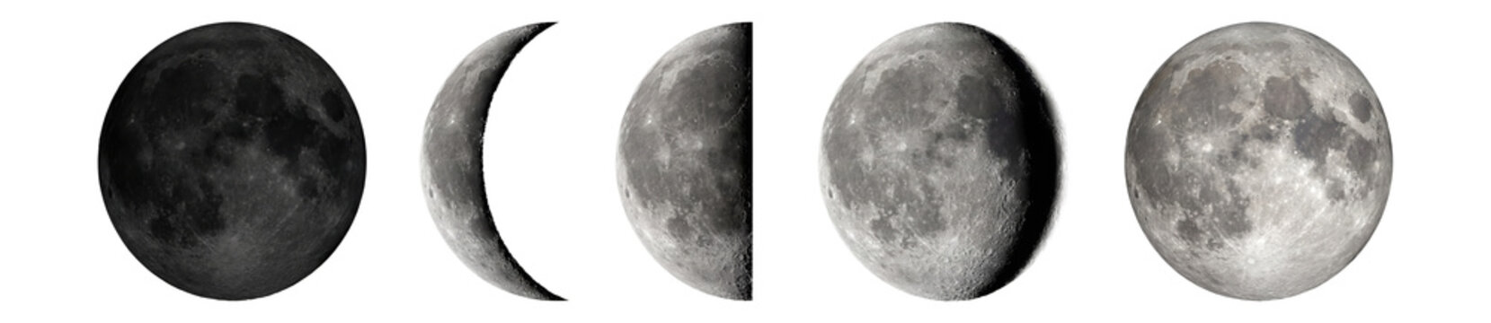 Photoreal moon phases astronomy illustrations Set.