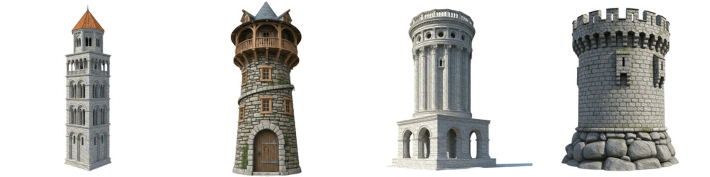 "Ancient Medieval Stone Tower on a Rocky Cliff at Sunset, 3D Fantasy Architecture Illustration"