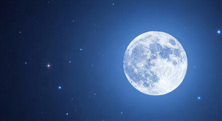 Fototapeta premium Full Moon in Photographic Style in Blue and White Night Sky