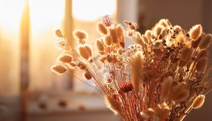 Obraz premium Dried Flowers In A Vase In Sunlight