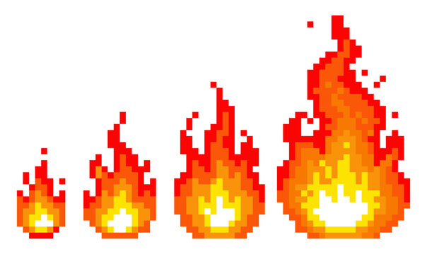 Pixel Art Fire Flames Icons Set &ndash; Burning Effects and Energy