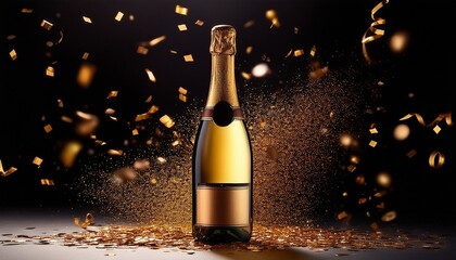 Celebration Champagne Bottle With Gold Glitter Confetti
