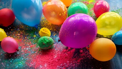 Vibrant Colors And Festive Elements For Holi Celebration With Water Balloons