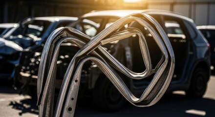 Obraz premium Scrap Metal Automobile Parts Stacked Outdoors