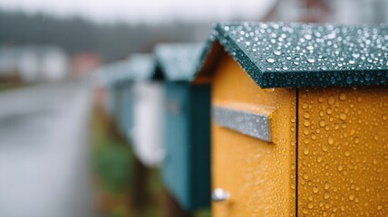 Die Folgen eines Regensturms: ein &uuml;berfluteter Briefkasten mit durchn&auml;ssten, farbenfrohen Briefumschl&auml;gen.