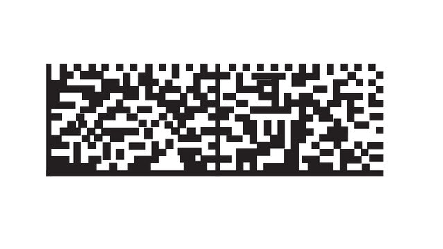 Abstract data matrix barcode pattern, digital technology background, modern black and white graphic design for technology, information, or AI concepts.
