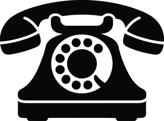 Iconic black rotary telephone silhouette symbolizing classic communication and historical telecommunications equipment