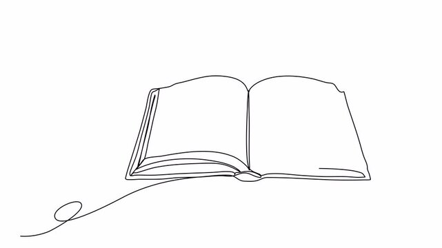 Open book one line drawing. Video clip with alpha channel.