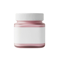 Pink cosmetic cream jar with white cap and label isolated on transparent background