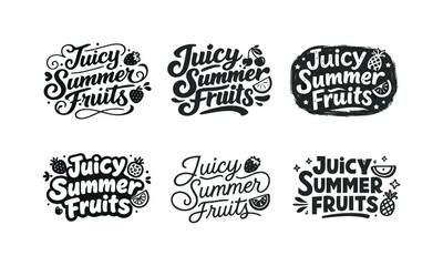 Obraz premium Juicy Summer Lettering. Juicy summer fruits. Set lettering. harmonious lettering variations of the same emblematic concept, each with different artistic
