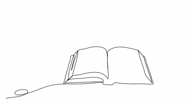 Open book one line drawing. Video clip with alpha channel.