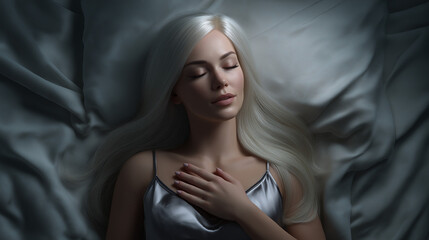 Fototapeta premium Beautiful platinum blonde woman with straight hair sleeping