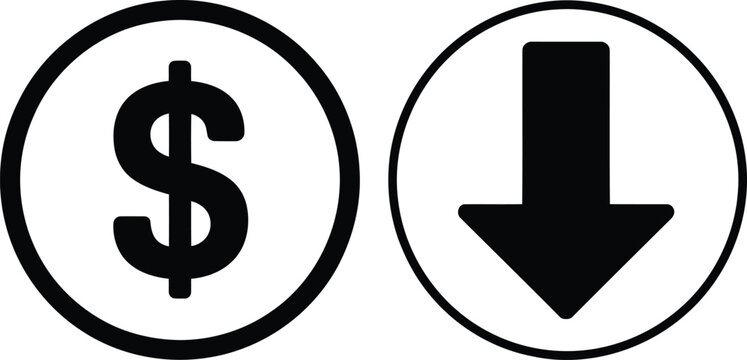 Two distinct circular icons show a dollar currency sign and a downward trending arrow symbol