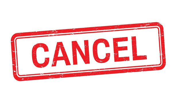 Red cancel stamp on with bold text in rectangle shape