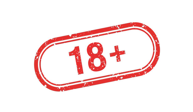 Red 18 plus sign stamp for age verification and restricted content