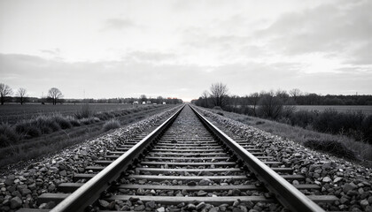 Obraz premium Lonely railway tracks leading into distance, symbol of journey