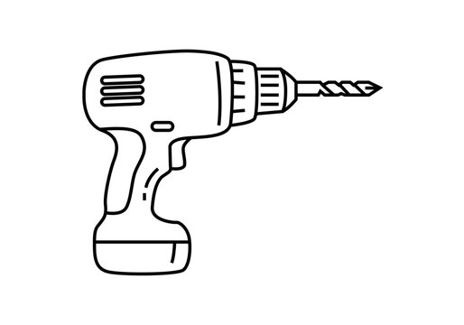 Taladro el&eacute;ctrico inal&aacute;mbrico con broca en contorno negro 