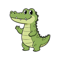 Cute cartoon crocodile waving, friendly green reptile character illustration for children's books and education design