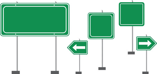 Collection of Green Road Signs with White Borders and Arrows on White Background Keywords: green sign, road sign, traffic sign © MD. SABBIR