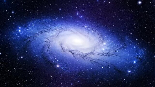 Spiral galaxy in deep space cosmic nebula with stars and celestial bodies