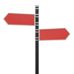 Obraz premium Red directional signs on metal post isolated on transparent background