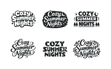 Obraz premium Diverse Summer Lettering. Cozy summer nights. Set lettering. harmonious lettering variations of the same emblematic concept, each with different artistic