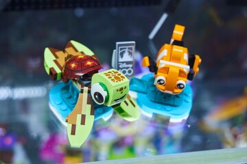 Naklejka premium Moscow, Russia. - June 23, 2025: Lego construction kit, old models. Collection of the famous toy series