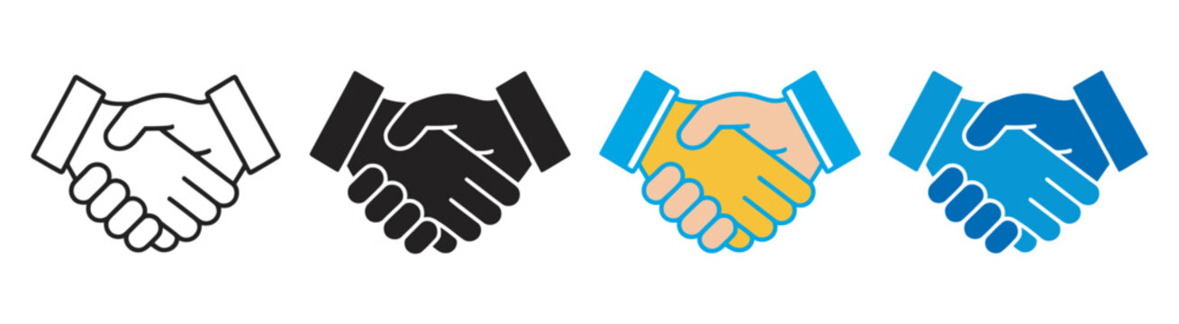 Handshake simple icon set, business agreement icons, handshake symbols, line and flat icons, partnership, contract, teamwork, collaboration, vector illustration, corporate